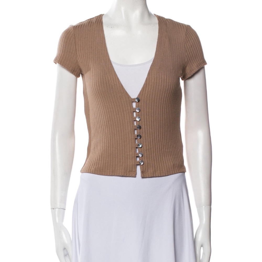 Reformation Tan Ribbed Nella Top